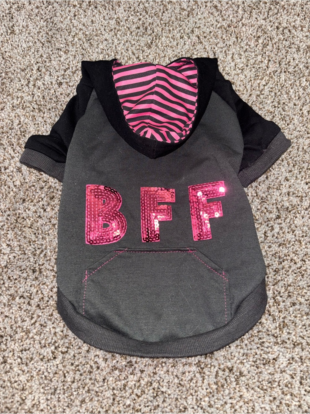 Sequin BFF Hoodie for Dogs - Black with Pink Accents